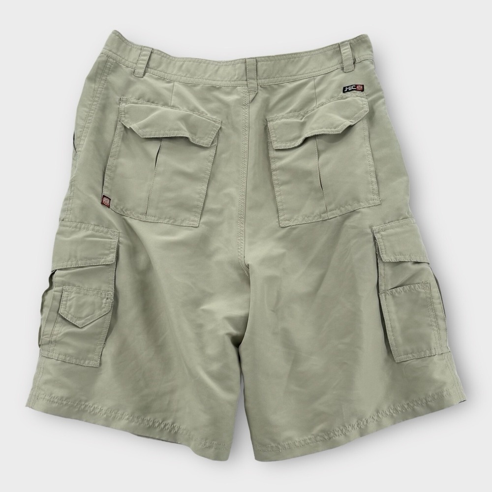 HIC Cargo Shorts Mens 34 Khaki Embroidered Hawaiian Flag Beige Pockets Y2K‎